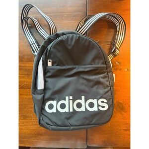 Adidas Mini Backpack Black White Logo Striped Straps Quilted Small Bag Sporty